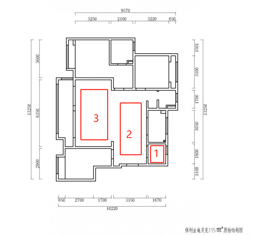 熊皓宇_红牛设计--保利金地贝克115㎡（三房）现代风格03户型分析_原始结构图